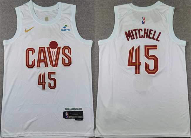 Mens Cleveland Cavaliers #45 Donovan Mitchell White Association Edition Stitched Jersey